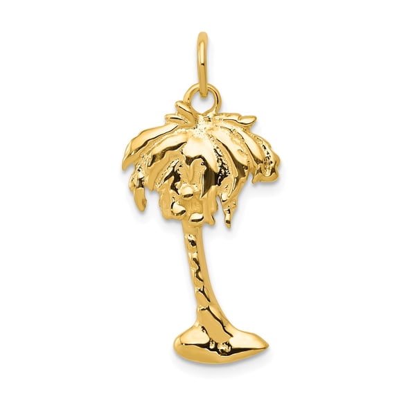 14k Yellow Gold Solid Polished Palm Tree Charm 27.8x13.8mm Pendant Necklace for Women - 1.9 Grams