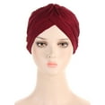 thumbnail image 5 of IROINNID Women's Solid India Muslim Ruffle Head Scarf Head-wear Wraps Turbans Beanie Cap Head-wraps,Burgundy, 5 of 5