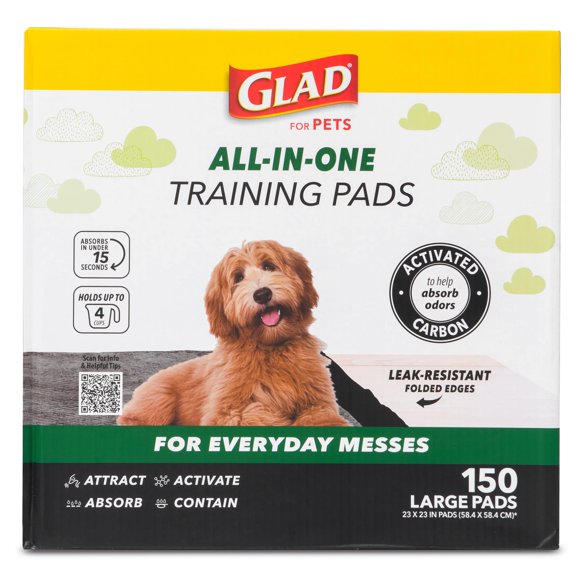 Glad for Pets Black Charcoal Puppy Pads | Puppy Potty Training Pads That Absorb & NEUTRALIZE Urine Instantly | New & Improved Quality, 150 Count, size: 150 count