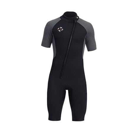 yotijay Men Wetsuit Diving Suit Front Zip Shorts Short Sleeve Wet Suit for Water Sports Gray XXXL