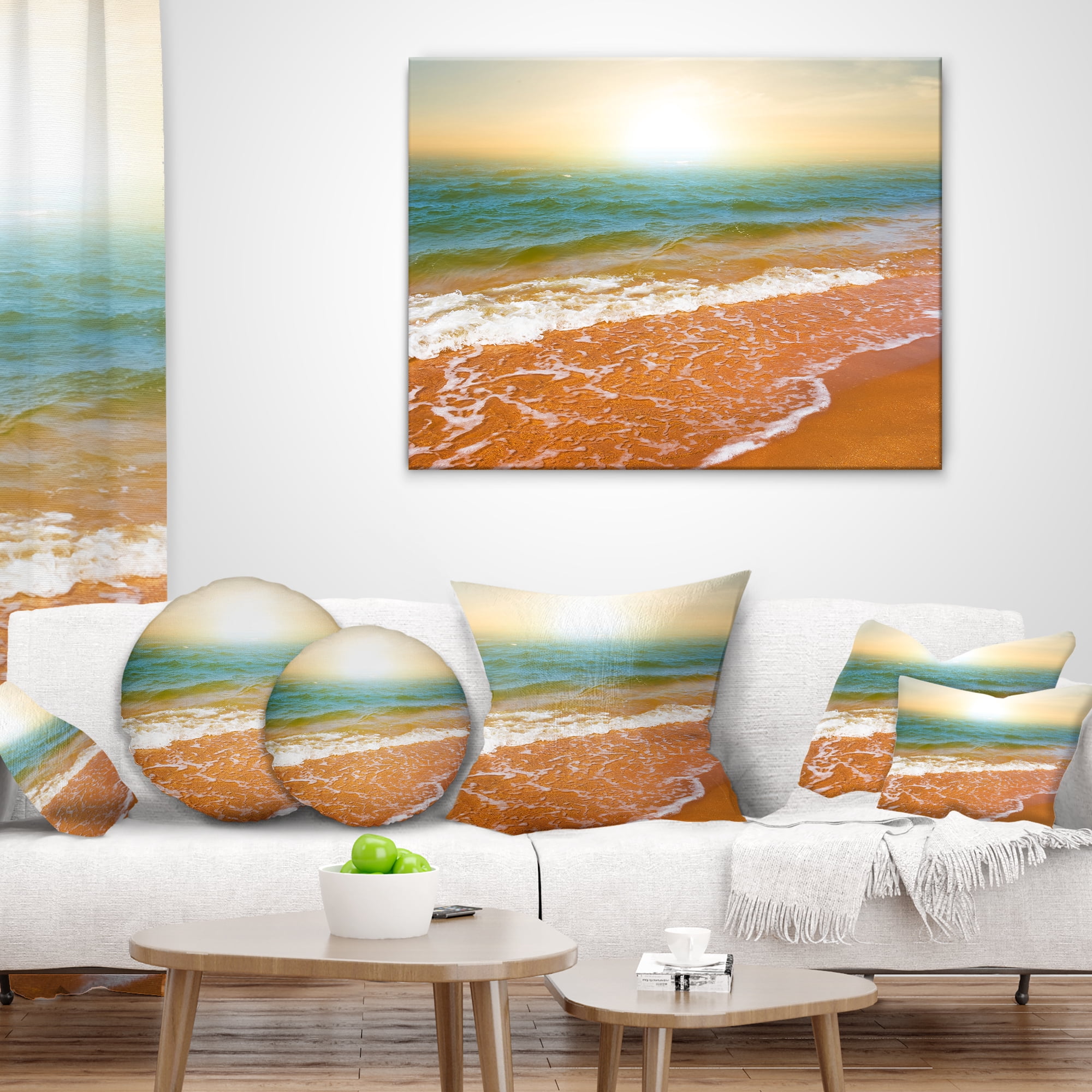Designart Clear Waters in Early Morning Beach - Seashore Throw Pillow - 16x16
