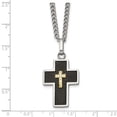 thumbnail image 5 of Chisel Stainless Steel Polished with 14K Gold Accent and 2pt. Diamond with Black Enamel Cross Pendant on 24 inch Curb Chain Necklace, 5 of 5