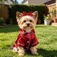 thumbnail image 5 of Satin Pet Pajama with Bow Button Up Dog Shirt Breathable Polyester Loungewear for Small Medium Puppy Cats Indoor Sleep Party, 5 of 5