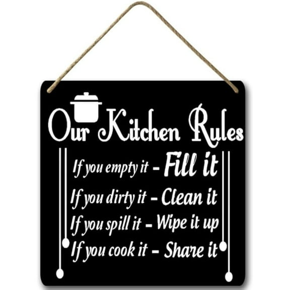 Kitchen Rules Wall Decor,Hanging Wall Art, Decorative Wood Sign Home Decor,Country Style Kitchen Decor,Rustic Kitchen Wall Art Decor - Country Wood Frame Kitchen Decorations 8x12 Inch