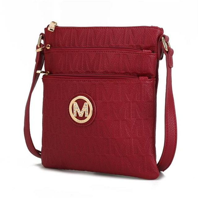MKF Collection by Mia K. MKF-PU7796RD Lennit Embossed M Signature Crossbody Bag