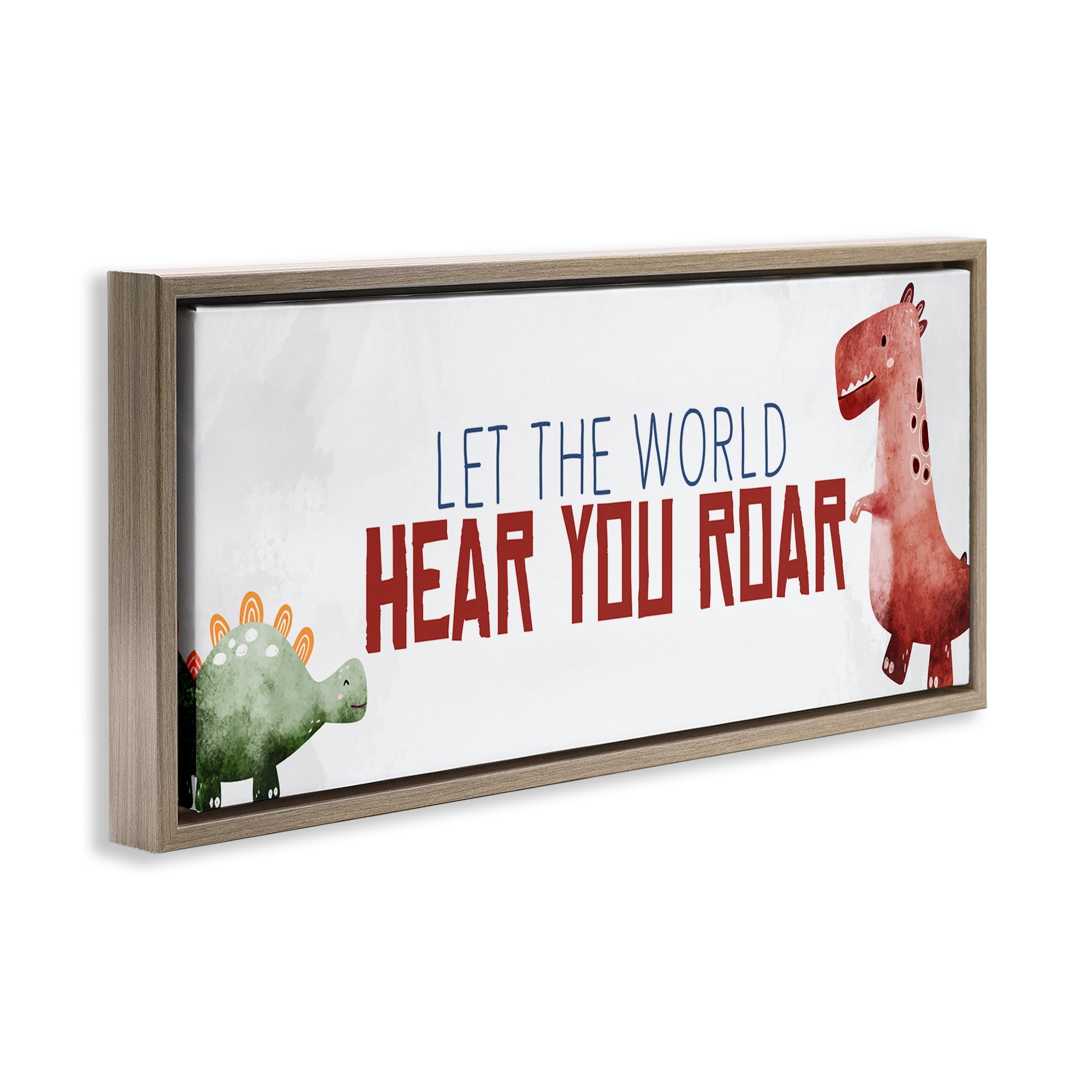Stupell Industries Hear You Roar Dinosaurs Animals & Insects Painting Brown Floater Framed Canvas Art Print Wall Art, 25 x 11