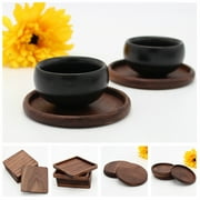 Cheers Round Square Cup Coaster Black Walnut Wood Insulation Dining Table Mug Mat Pad
