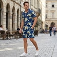 thumbnail image 2 of Men's Hawaiian Matching Set Summer Beach 2 Piece Outfits Flower Button Down Shirts and Shorts Summer Men Beach Vacation Outfits(Blue,XL), 2 of 7