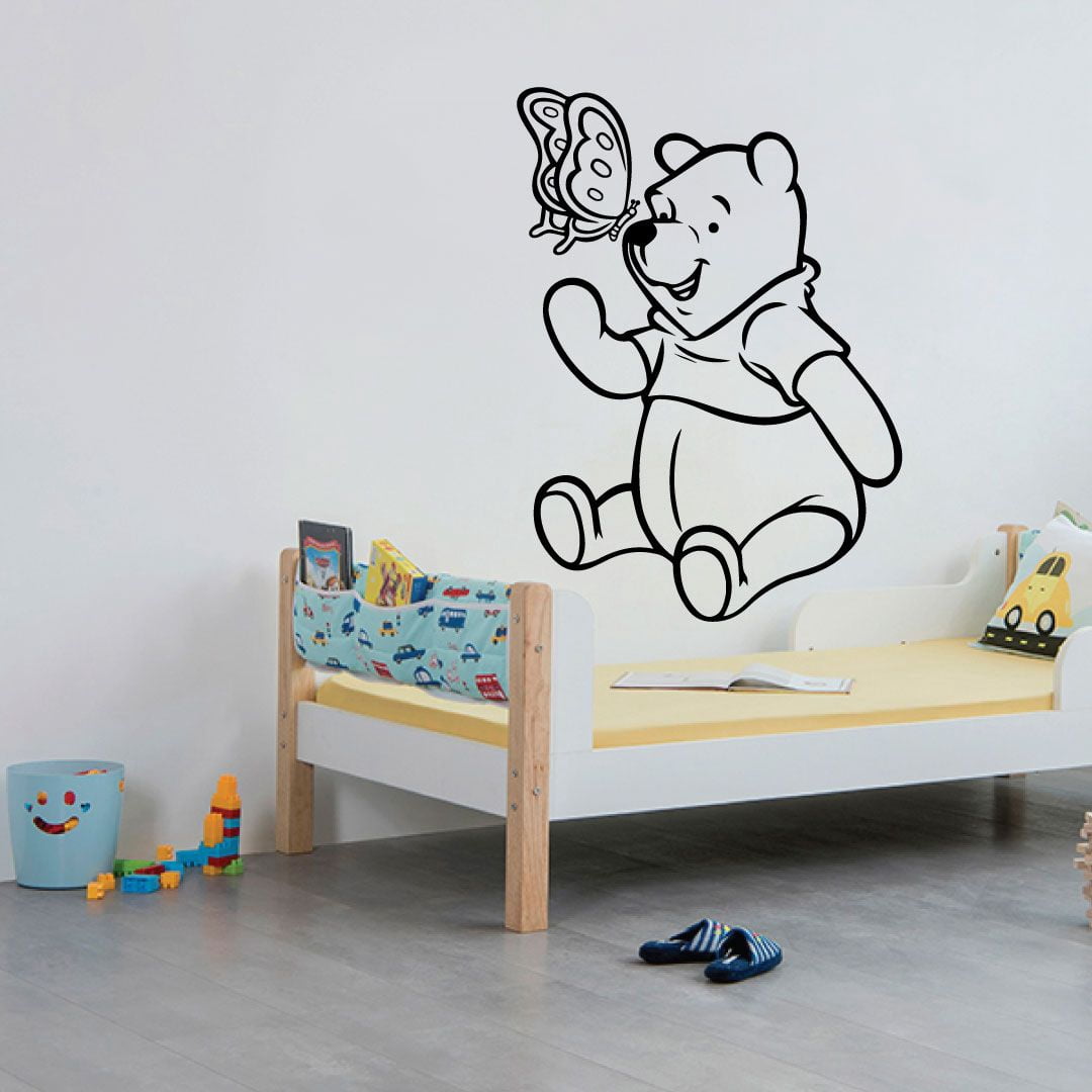 Winnie The Pooh Pooh Bear Pooh Adventures Cute Butterfly Silhouette Vinyl Sticker Wall Art Decoration Decal For Kids Baby Girl Baby Boy Room Home Room Wall Sticker Decorations Size (18x20 inch)