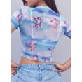thumbnail image 3 of Aunavey Women's Short Sleeve Mock Neck See Through Crop Top Angel Print Sheer Mesh T-shirt, 3 of 6