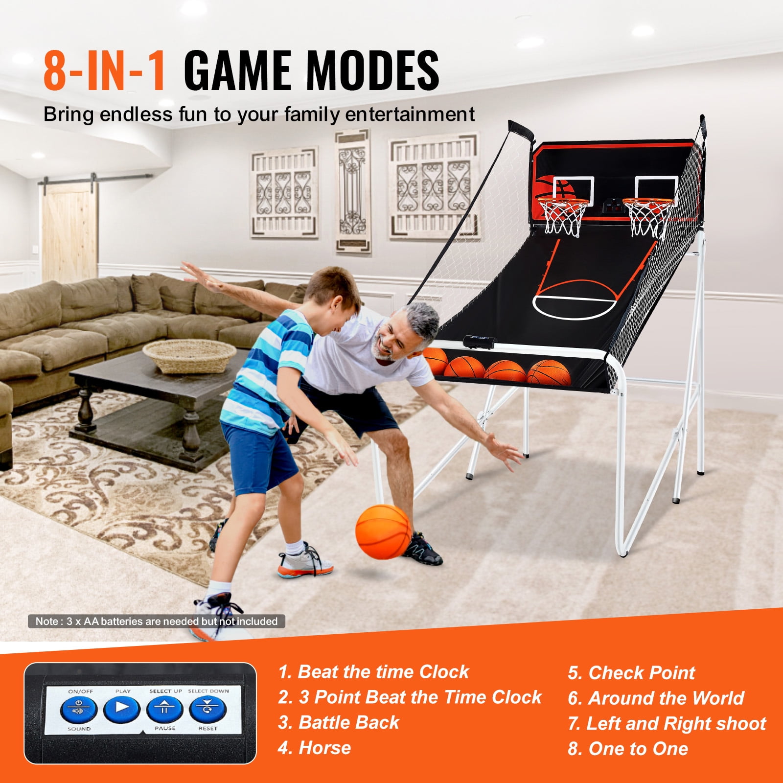 KFFKFF 82" Foldable Electronic Basketball, 2-player Indoor Hoops Challenge Game, Foldable Basketball Arcade Game with 4 Basketballs, 8 Play Styles, Digital Scoring System, and Air Pump