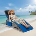 thumbnail image 4 of Gaderth Folding Lounge Chair Outdoor, Portable Reclining Chaise Lounge with 5 Position Adjustable Backrest, Removable Pillow and Side Pocket, Lightweight Foldable Chair for Beach Pool Patio Camping, 4 of 7