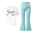 thumbnail image 5 of XIYON Girl Clothes Stylish Girls Casual Outfit With Bow Printed And Flared Pants For Everyday Wear 11-12 Years, 5 of 5