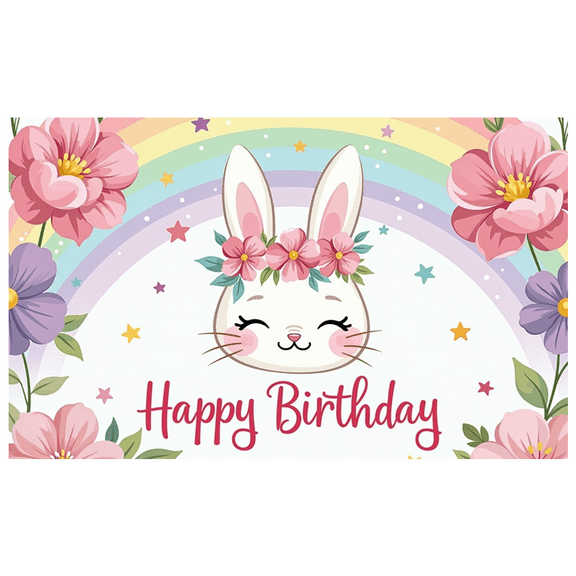 LUUFILx Cute Bunny Themed Birthday Banner with Rainbow Floral Elements Backdrop Party Decorations Photography Props Happy Birthday Party Supplies