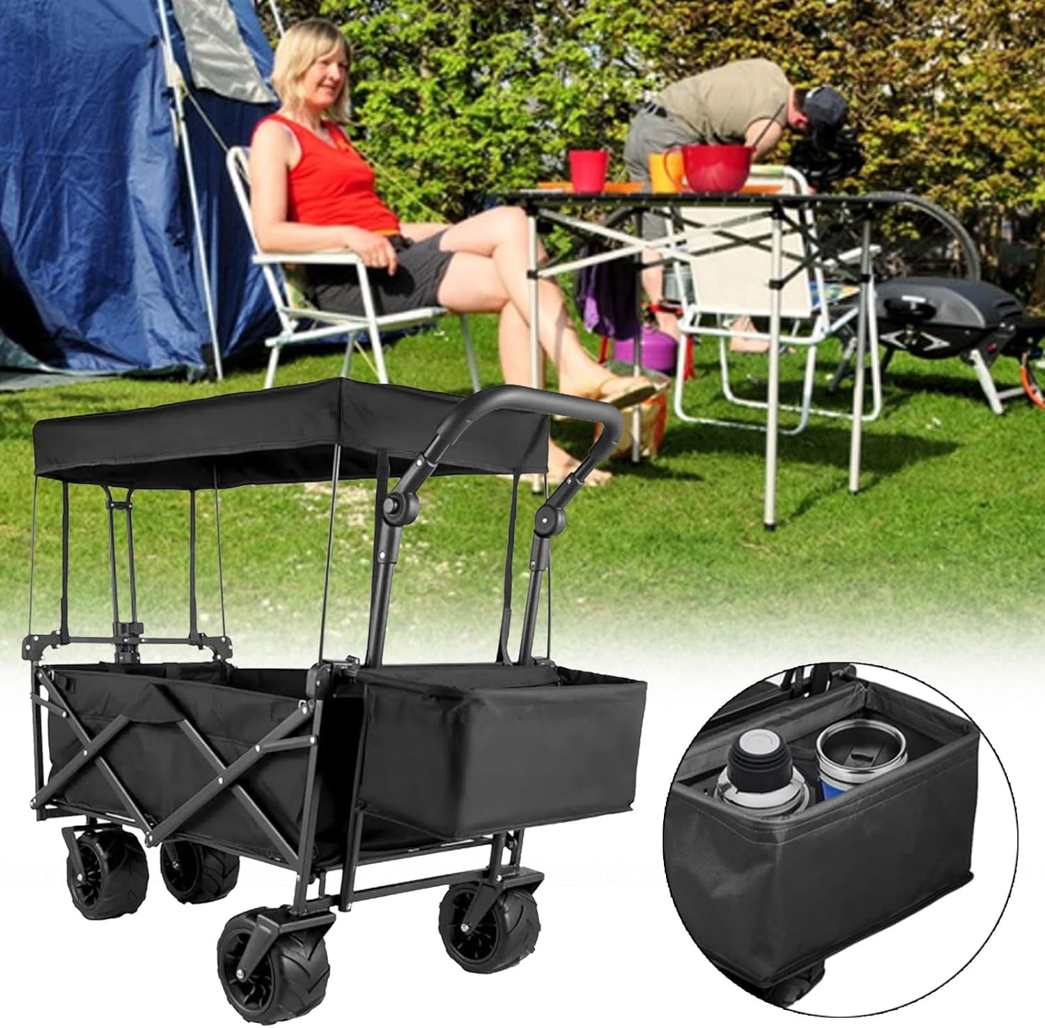 Handcart Rear Bag, Storage Bag for Beach Trolley, Foldable for Universal Wagon Basket, Trolley Accessories Removable