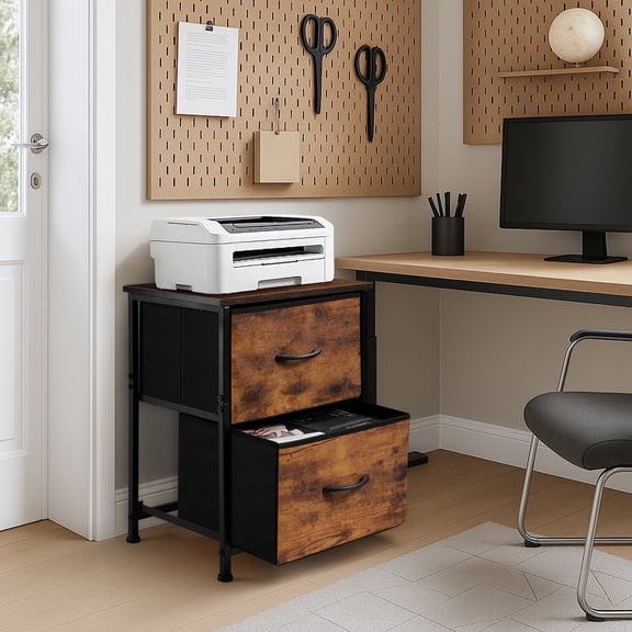 Coliware File Cabinet, Modern Wood Filing Organizer Table with Drawer, Desk Table Cabinet Fits A4 Letter Size, Home Office Furniture for Under Desk Storage, Rustic Brown Printer Stand Table