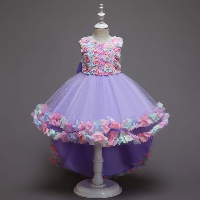 Weiqiqre Robe pour Tout-Petites Filles, Robe Enfant Fille Sans Manches Robe de Princesse Robe à Queue Fleur Jupe Jupe Robe en Tulle Canoniques