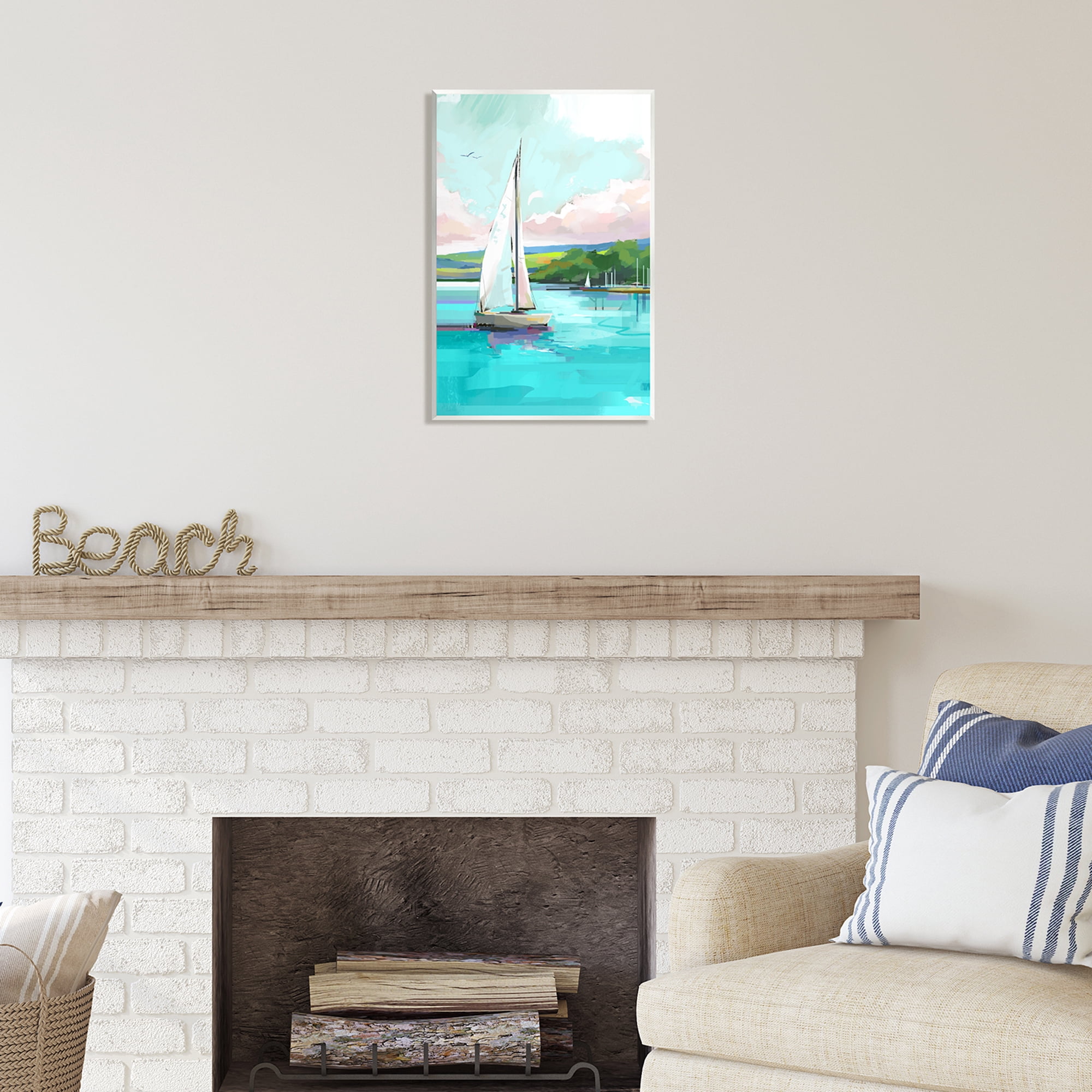Stupell Industries Sailboat in Coastal Marina Transportation Painting Unframed Art Print Wall Art, 13 x 19
