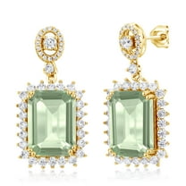 Gem Stone King 18K Yellow Gold Plated Silver Green Prasiolite Dangle Earrings for Women (13.80 Cttw, Gemstone Birthstone, Octagon 14X10MM)