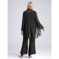 thumbnail image 3 of LiiYii Women 3 Piece Chiffon Pant Suits Plus Size Mother of The Bride Outfits Wedding Guest Dress Suits Evening Party Gowns Black-B XL, 3 of 7