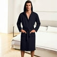 thumbnail image 2 of Mens Waffle Hooded Robe Spa Bathrobe Shower Robes Long Sleeve Solid Color Fashion Sleepwear Belted Robes with Pockets, 2 of 7