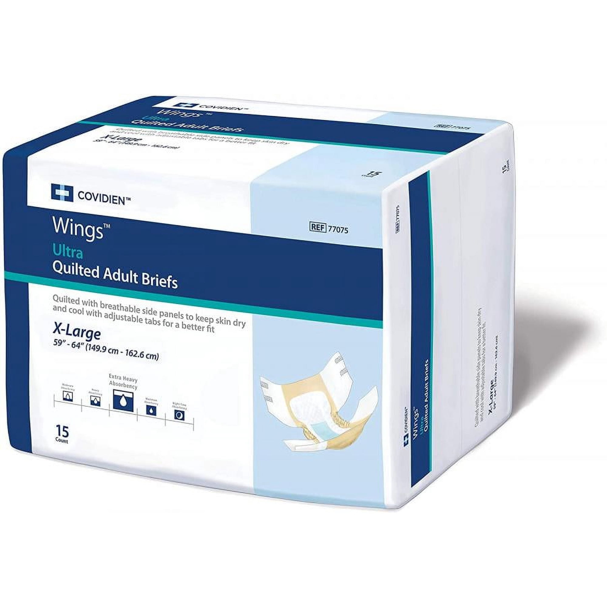 Wings Ultra Quilted Briefs, Unisex, Heavy Absorbency, X-Large, 60 Count