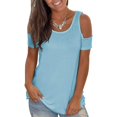 thumbnail image 4 of asdoklhq Juniors Plus Tops & T-Shirts,Women's Cold Shoulder Tops Open Back Short Sleeve Solid T Shirt Casual Loose Backless Tee Blouses, 4 of 9
