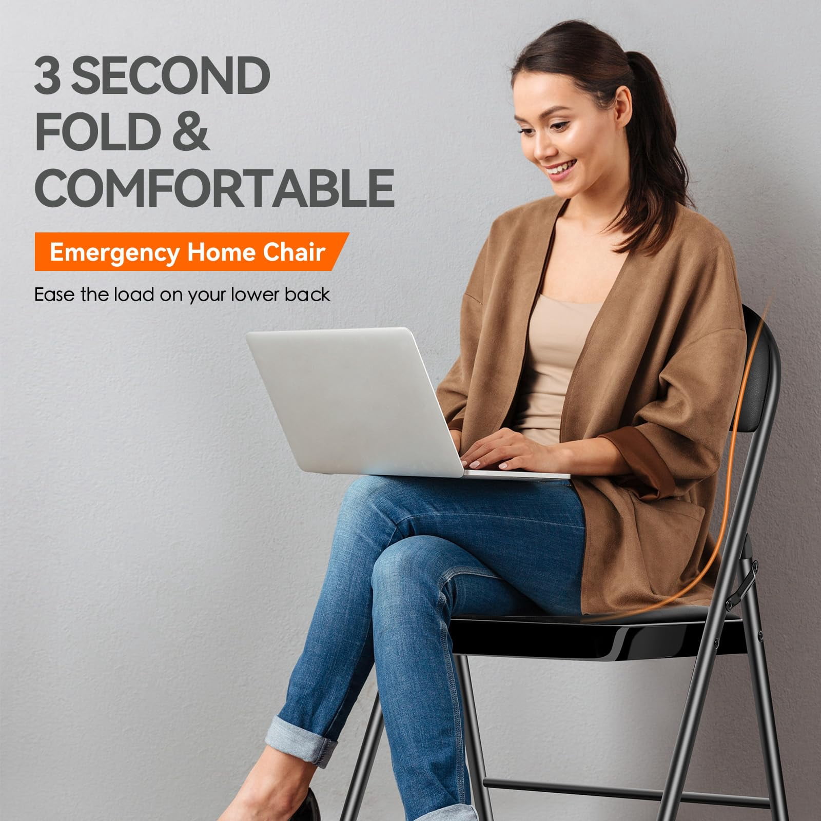Furnibear Cushioned Faux Leather Folding Chairs 2 Pack padded metal event chairs and portable folding chairs for home office and parties foldable set, Black