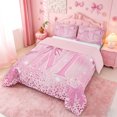 thumbnail image 2 of Homewish 3D Cartoon Bling Print Bow Queen Comforter Set,Girls Pink Sparkling Monogrammed M Aesthetic Art Comforter Sets Queen For Girl,Pink Reversible,3pcs,1 Comforter and 2 Pillowcases, 2 of 7