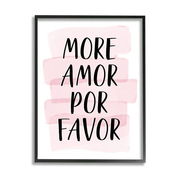 Stupell Industries More Amor Por Favor Phrase Pink Highlight Performing Arts Painting Black Framed Art Print Wall Art, 16 x 20