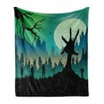 thumbnail image 1 of Halloween Soft Flannel Fleece Blanket, Zombie Silhouettes and an Arm in Idyllic Forest Hill Full Moon, Cozy Plush for Indoor and Outdoor Use, 50" x 60", Charcoal Grey Green and Teal, by Ambesonne, 1 of 6
