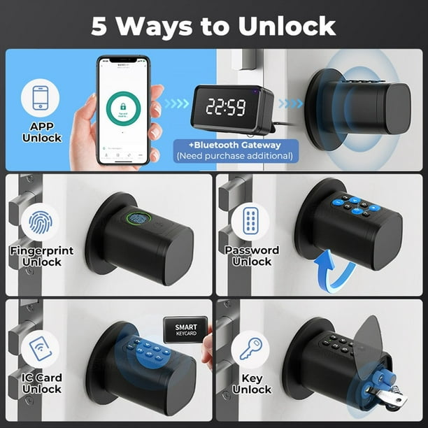 Cerraduras Puerta Inteligentes Cerradura Huella Digital con Bluetooth Cerradura Puerta con Código Deslizante con Aplicación para el Hogar Cerradura Puerta Inteligente Europea