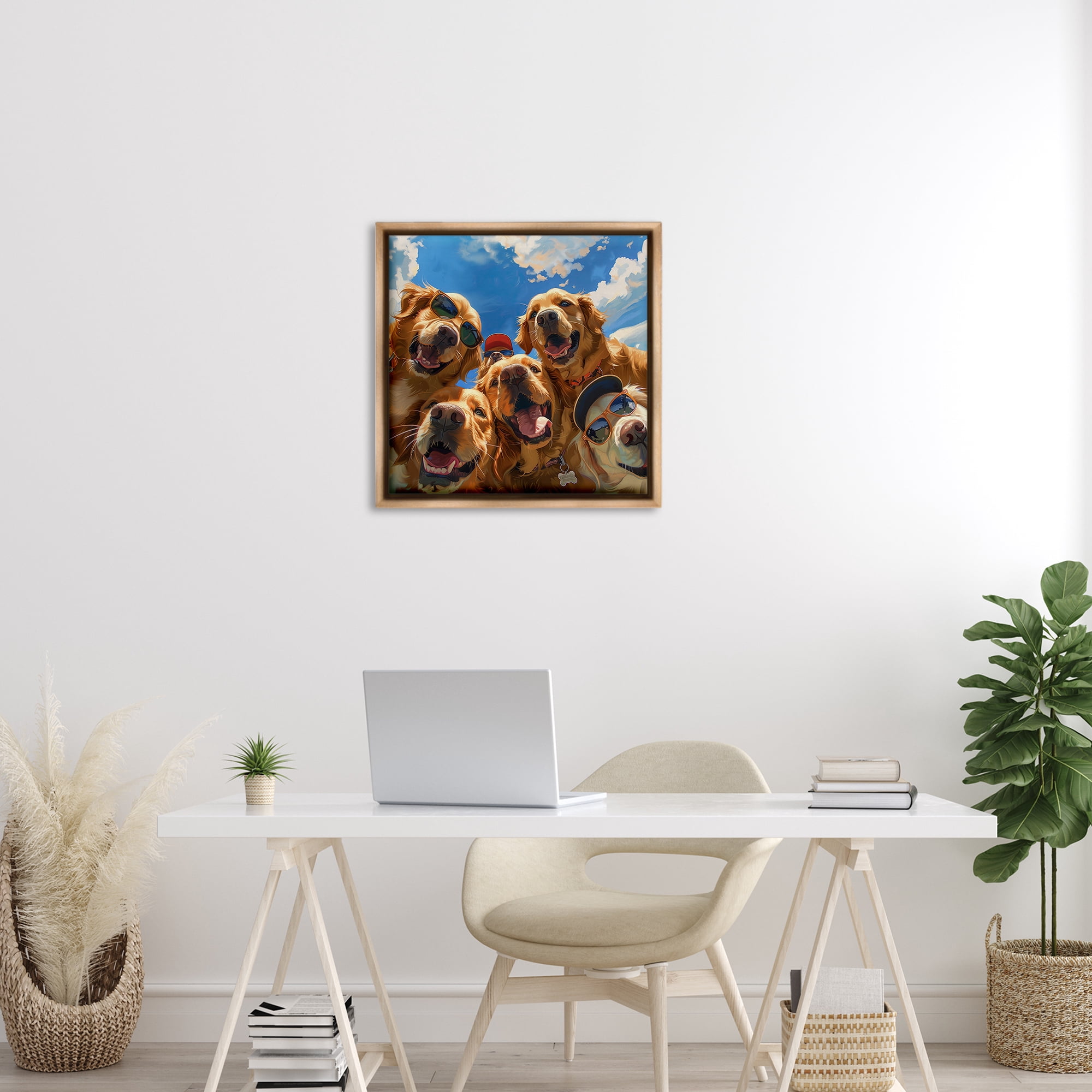 Stupell Industries Golden Retriever Group Selfie Animals Painting Brown Floater Framed Canvas Art Print Wall Art, 25 x 25