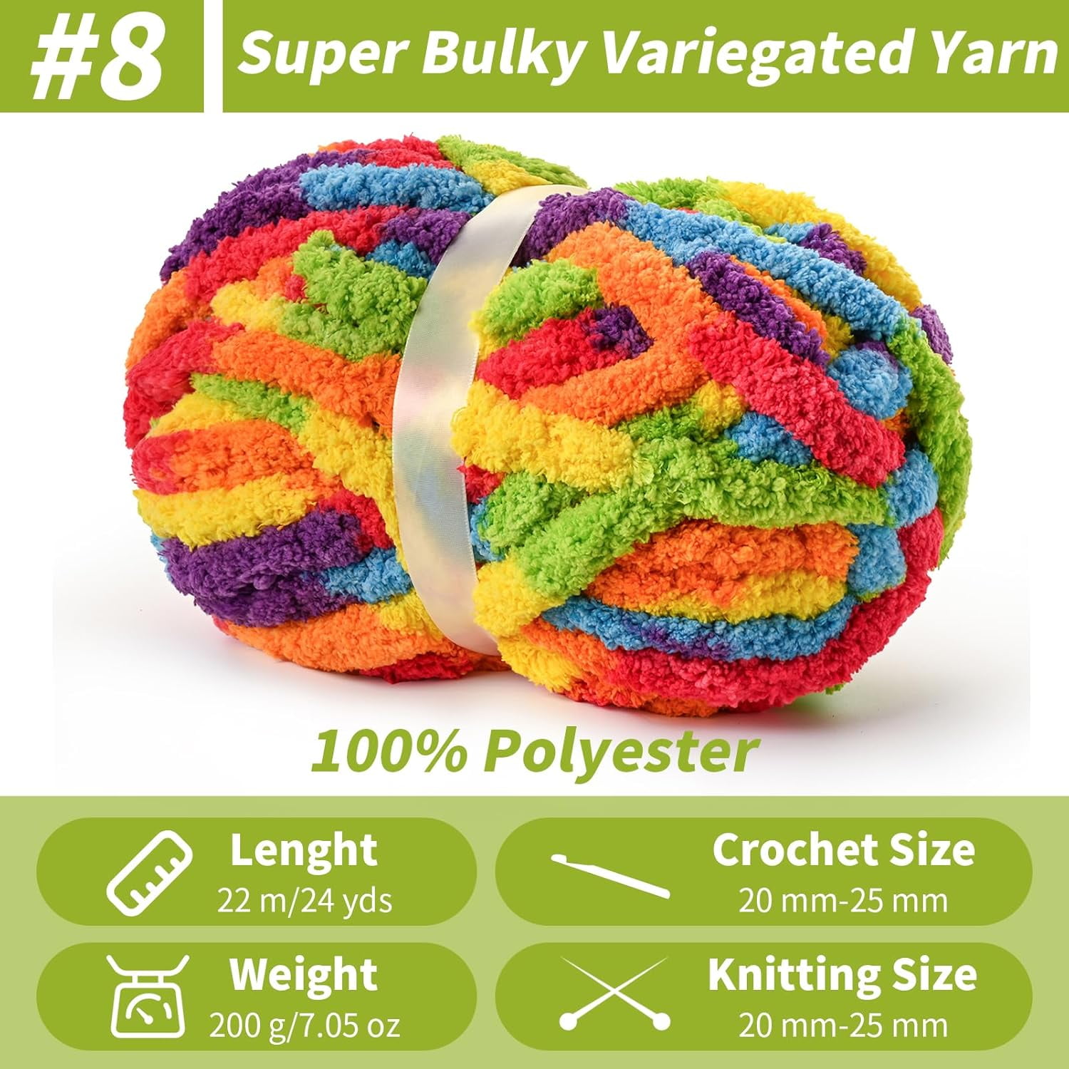 10  Fluffy Chunky Chenille Yarn for Crocheting,  Chunky Blanket Yarn for Hand Knitting, 240yds/70.5oz  Bulky Variegated  Blanket Yarn(Rainbow)