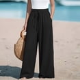 thumbnail image 7 of Summer Linen Pants Women Bow Tie Knot High Waisted Wide Leg Palazzo Flowy Trousers Black L, 7 of 7