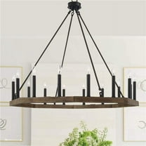 Vanity Art 10586DW-BK 39.75 x 39.75 x 38 in. 16-Light Candle Style Wagon Wheel Chandelier, Darkwood & Black