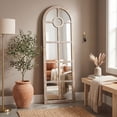 thumbnail image 3 of DecMode 23" x 72" Brown Arched Window Pane Wall Mirror, 3 of 14