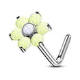 thumbnail image 1 of Nose Stud Rings L-shape with Illuminating Stone Set Flower Top 20g, 1 of 6