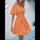thumbnail image 5 of Vestido Corto Informal de Verano con Estampado Floral y Mangas con Vuelo para Mujer, Vestido Veraniego con Cuello en V. Color Naranja XXL, 5 of 9