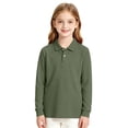 thumbnail image 6 of Kids Polo Shirts Boys Girls School Uniform Long Sleeve Shirt Cotton Collared Tops Soft Casual School Wear Basic Golf Shirt,12-13Y,Dark Green, 6 of 7