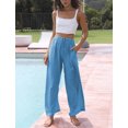 thumbnail image 7 of Maskion Women's Cotton Linen Summer Palazzo Pants Flowy Wide Leg Beach Trousers with Pockets,2XL Blue, 7 of 7