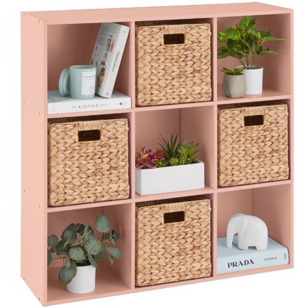 Best Choice Products 9-Cube Bookshelf 11in Display Storage Organizer w/ 3 Removable Back Panels - Light Pink