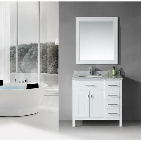 Belvedere Bath 36 Inch Belvedere Traditional Freestanding White Bathroom Vanity With Marble Top