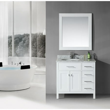 Belvedere Bath 36 Inch Traditional Freestanding White Bathroom Vanity With Marble Top