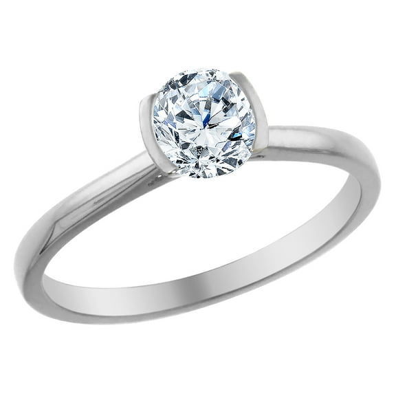14K White Gold Round Diamond Solitaire Ring 0.50cttw, size 5.5