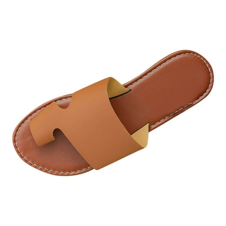 OJSFQUFP Summer Sandals for Women Fashion Spring Summer Women Slippers Flat Bottom Slip On Toe Set Toe Breathable Solid Color Simple Style Beach Shoes Womans Slippers Brown 41
