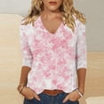 thumbnail image 2 of Womens Summer Tops Floral Printed 3/4 Length Sleeve V Neck Dressy Casual Shirts Loose Fit Work Comfy Going Out Beach Outfits Clothes, 2 of 4