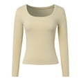 thumbnail image 4 of Women's Long Sleeve Square Neck T-Shirt Slim Fit Basic Ribbed Thermal Top Casual Comfortable Tee Soft Stretchable Undershirt, 4 of 8