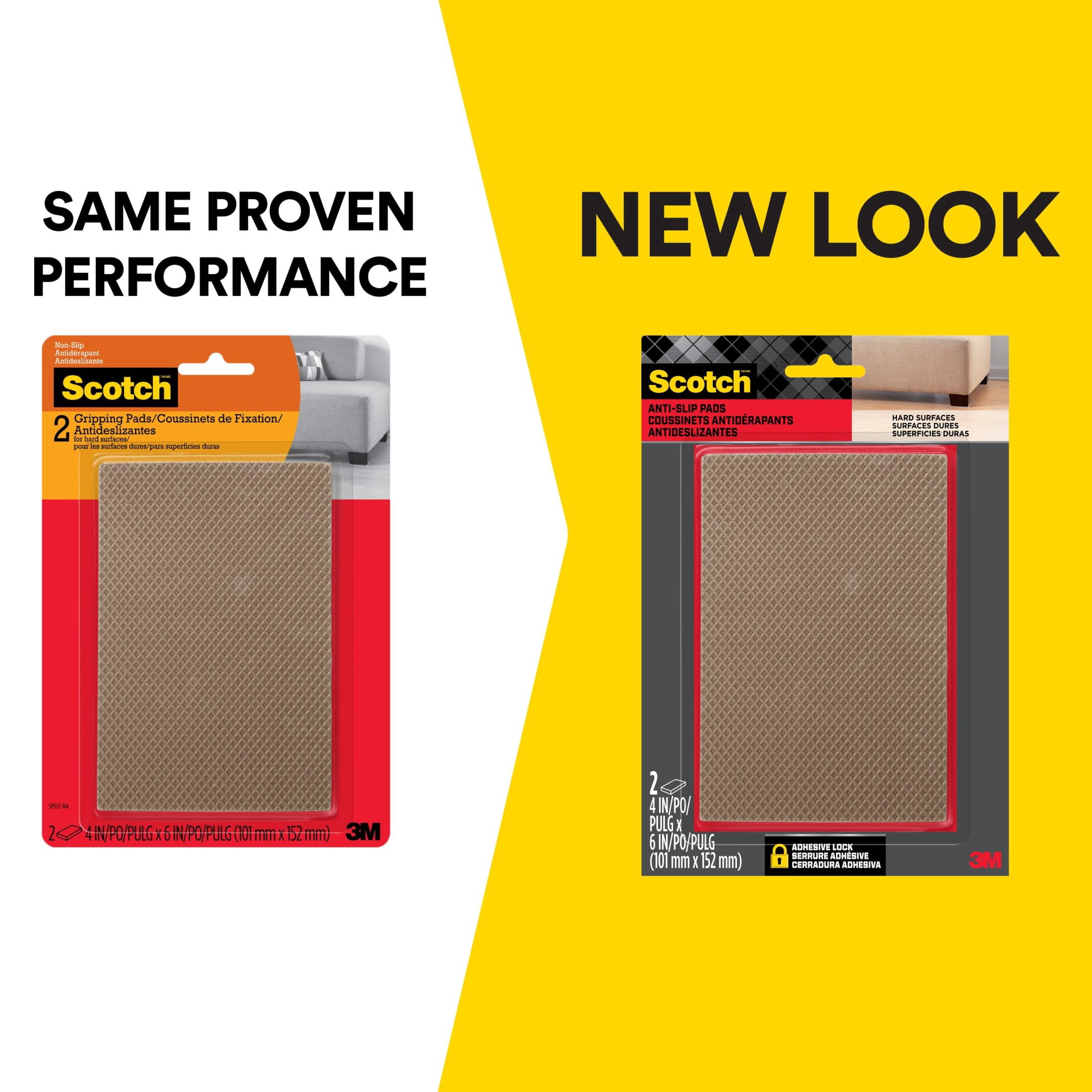(2 pack) Scotch Furniture Pads, No Slip Floor Protection, Brown, 4 in. x 6 in., 2 Rectangle Grippers