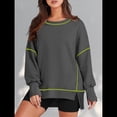 thumbnail image 4 of Sudadera Informal de Cuello Redondo para Mujer, de Larga, Holgada, , con Costuras en Contraste, para Otoño. Gris Oscuro M, 4 of 8